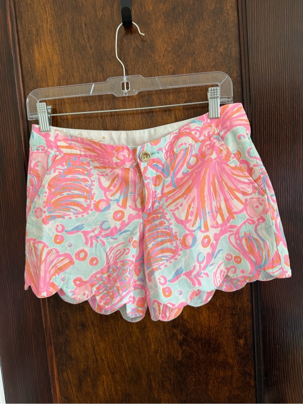 Women’s Scallop Hem Printed Cotton Shorts - Pink Multi